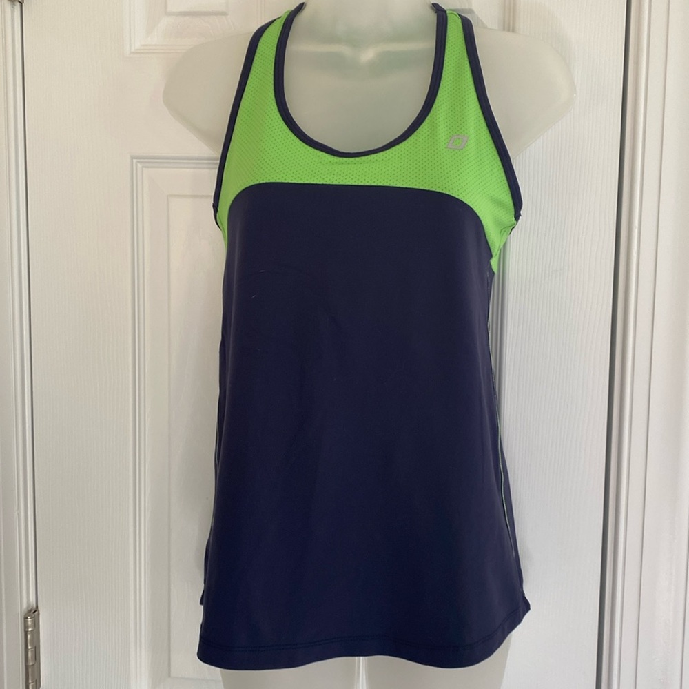 Lorna Jane Active Green and Navy Tank Top with Built in Bra